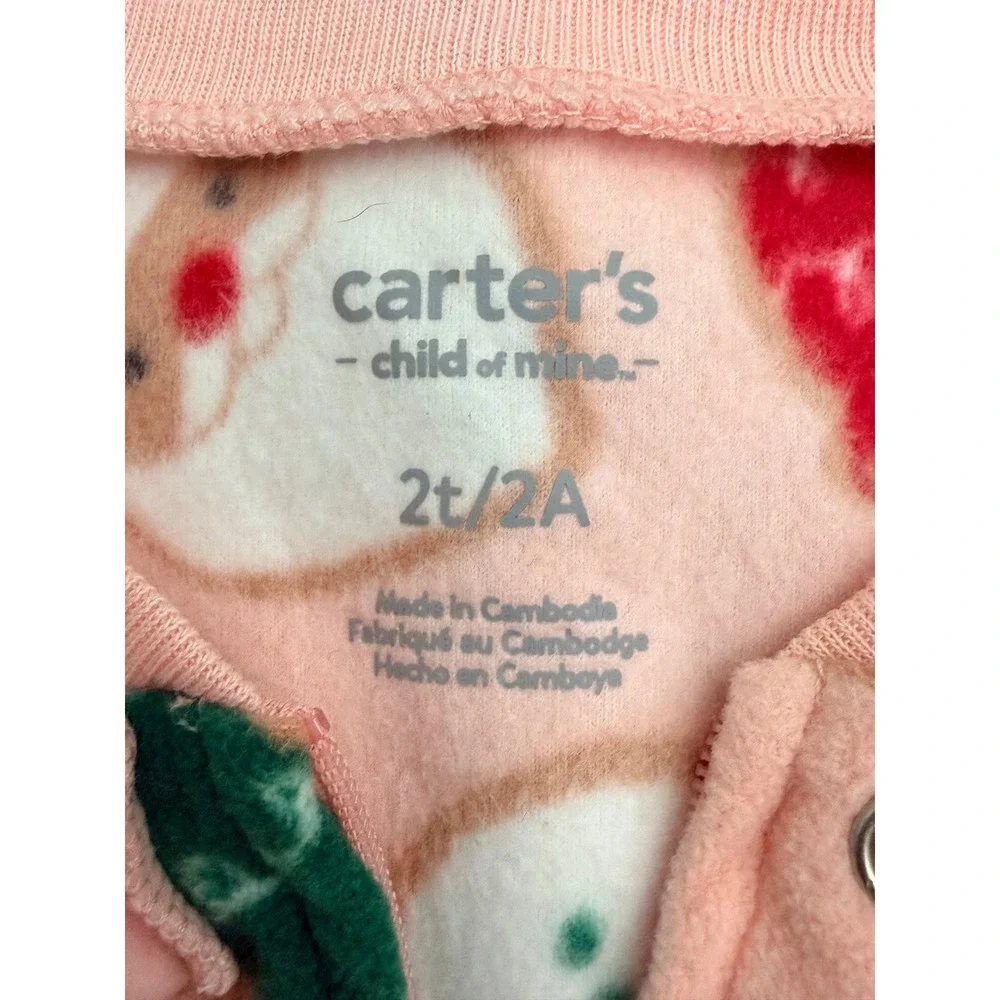 Carter's Child of Mine Footed Pajamas Christmas Santa Pink 2T Fleece Toddler